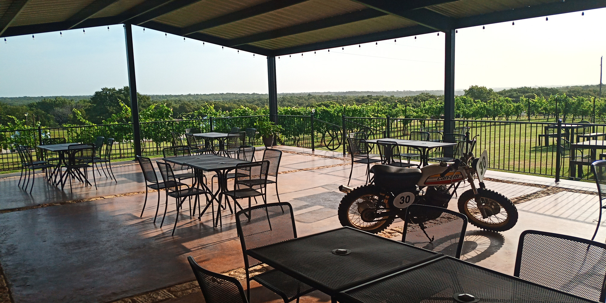 Shot from Tasting Room Seating Area Over Vineyards