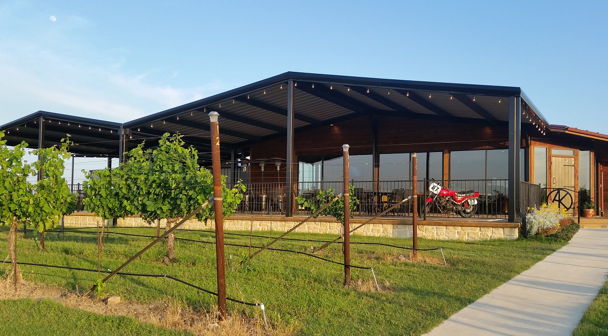 Front of Tasting Room with Patio and Seating Area