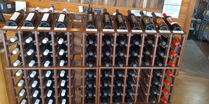 wine racks with wine bottles