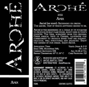 Apex 2022 wine label