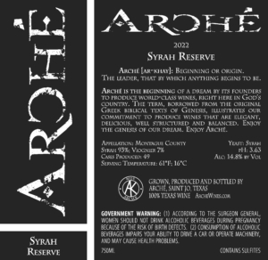 syrah reserve 2022 bottle label