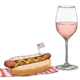 hot dog and glass of wine